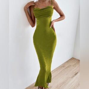 Elegant Olive Green Velvet Dress